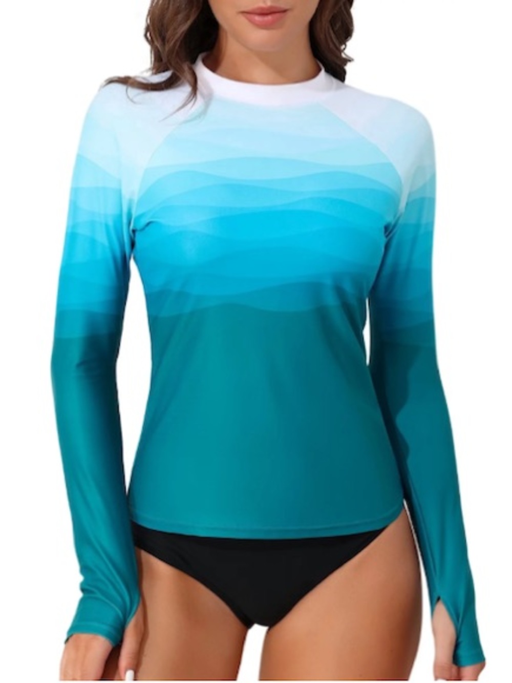 Charmo Swim Shirt LS w/Thumb Holes Dark Teal to White Gradient XL
